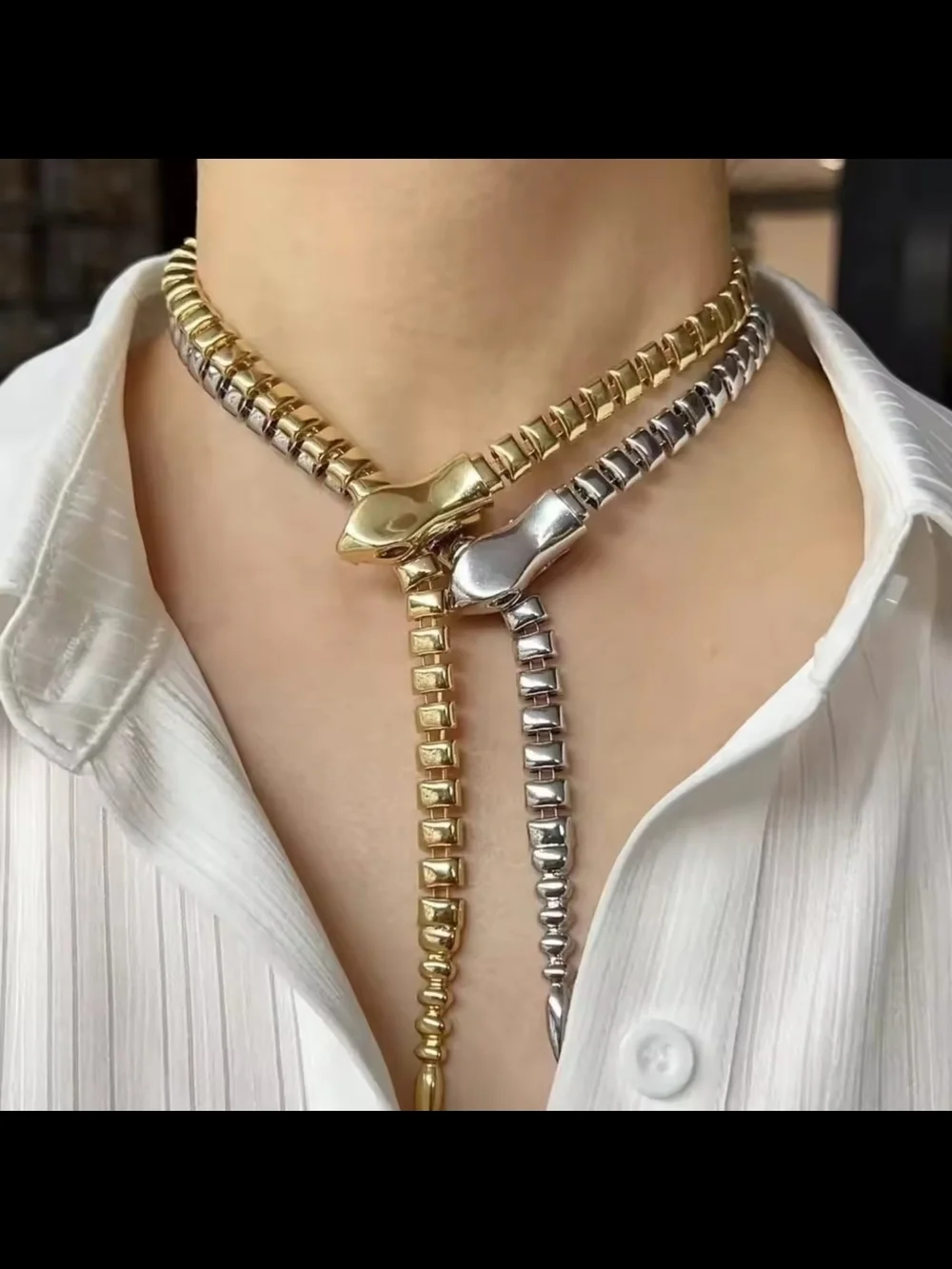 Silver Zipper-Style Y Drop Necklace - Picture 6 of 7